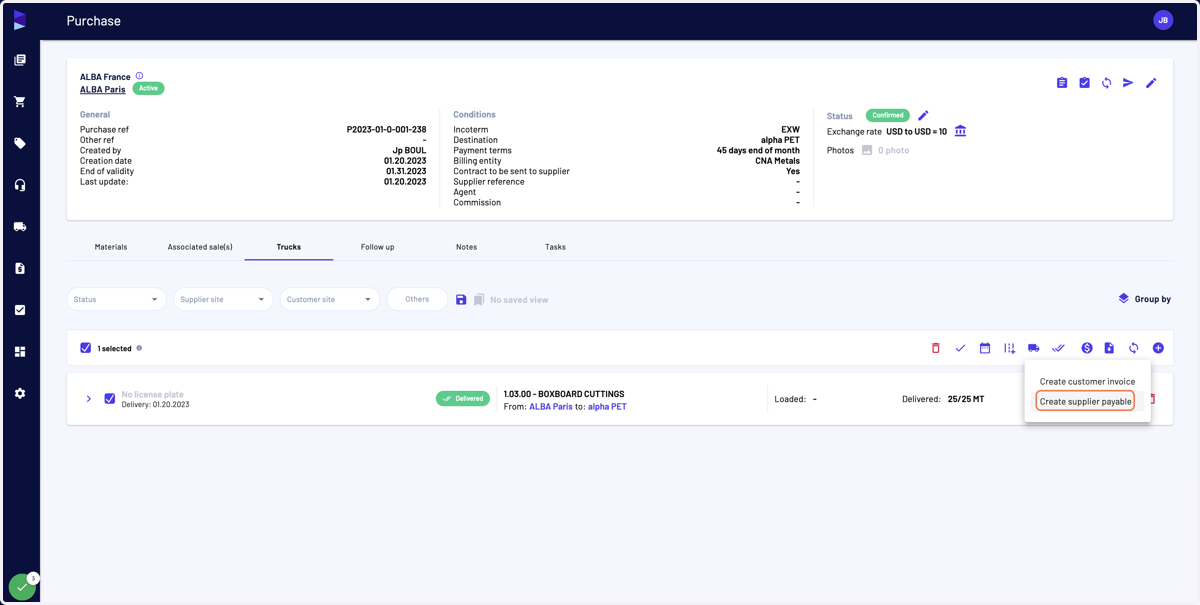 And then click on "Create supplier payable"