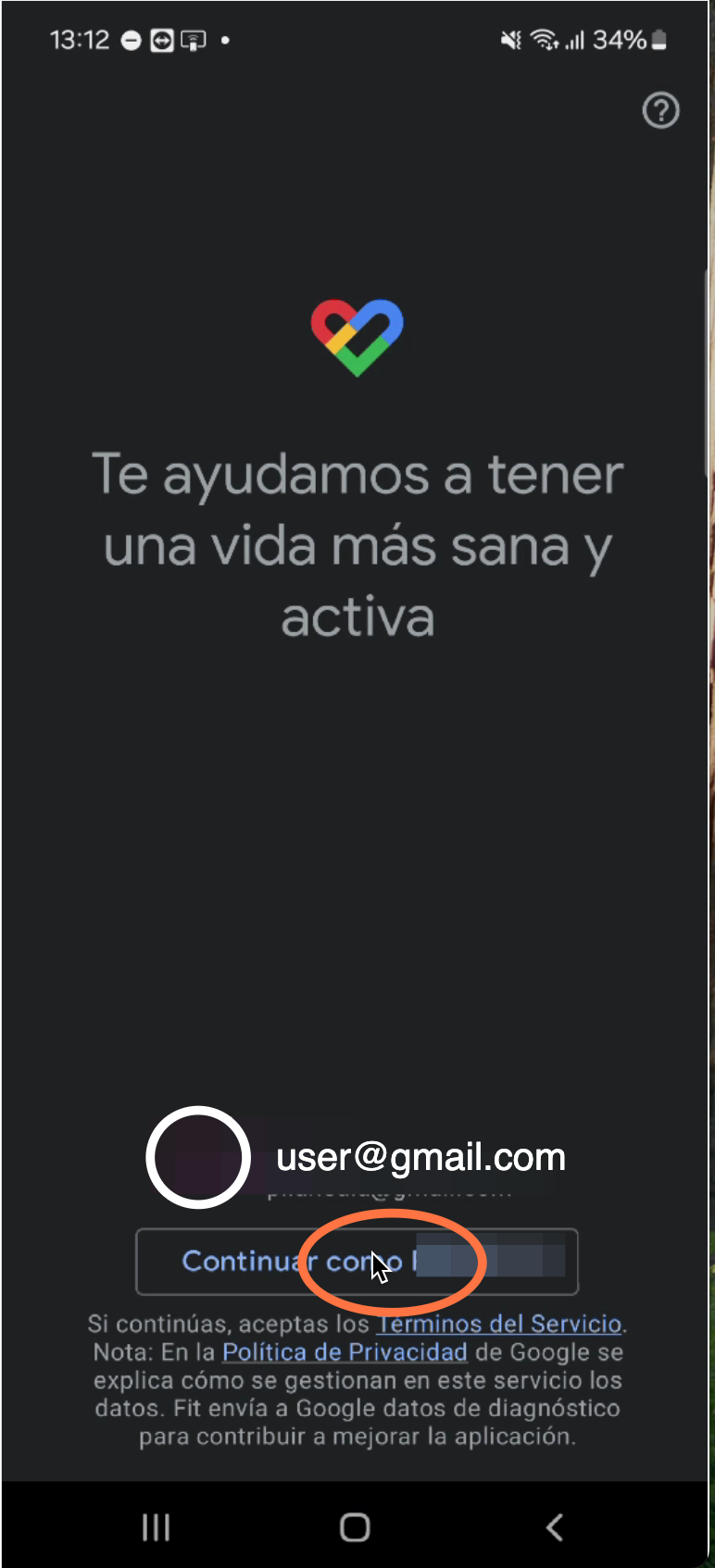 Seleccionamos continuar con nuestro usuario de Google