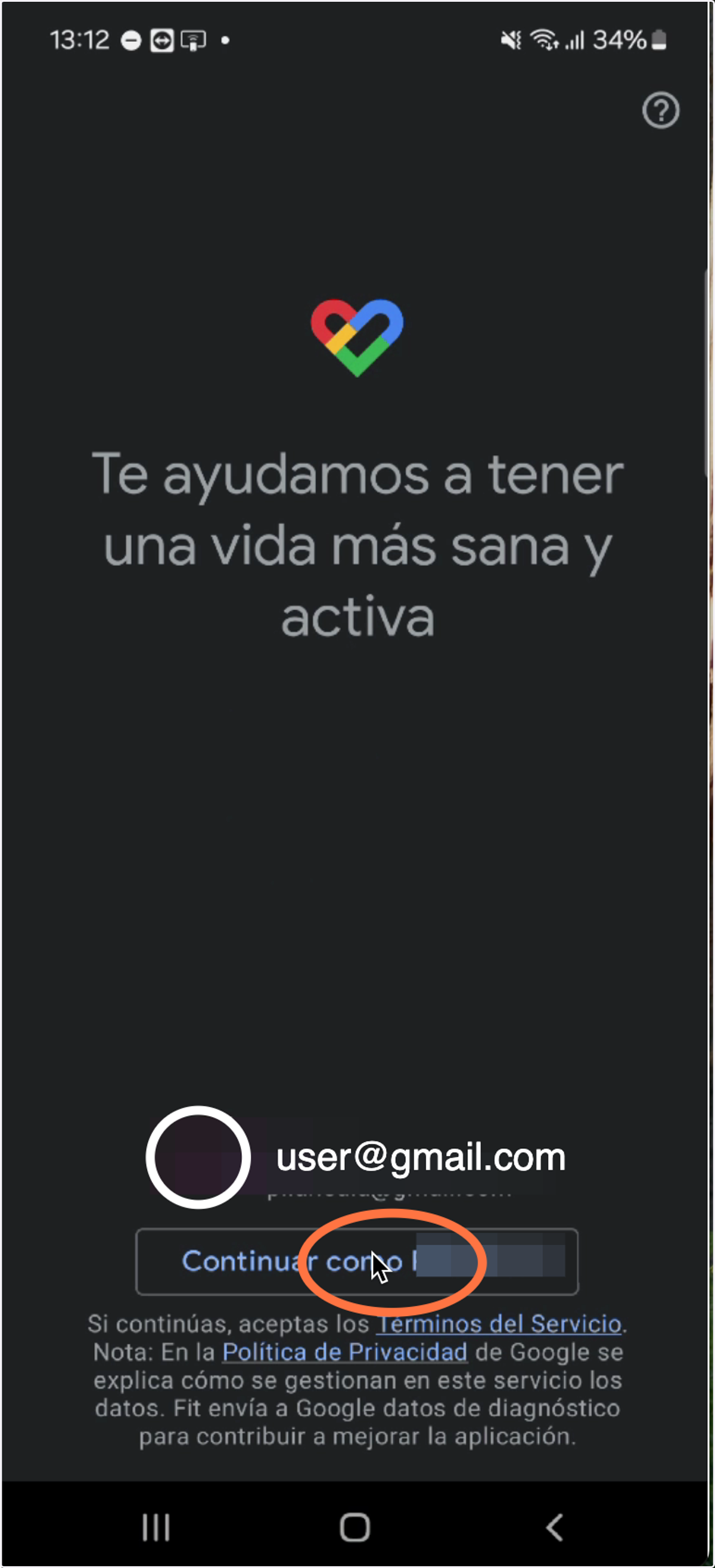 Seleccionamos continuar con nuestro usuario de Google