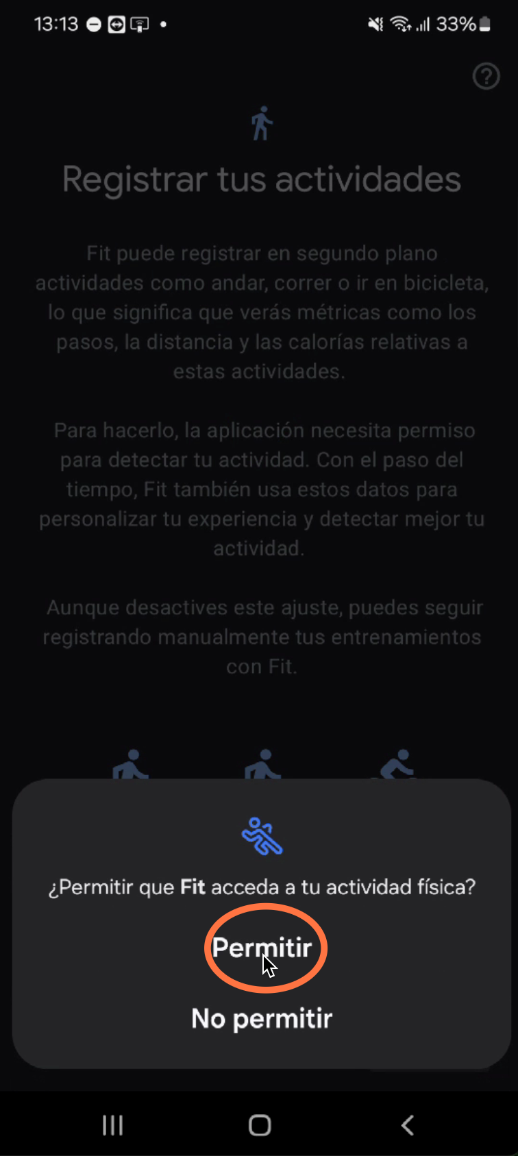 Pulsamos en "Permitir" el registro de actividades