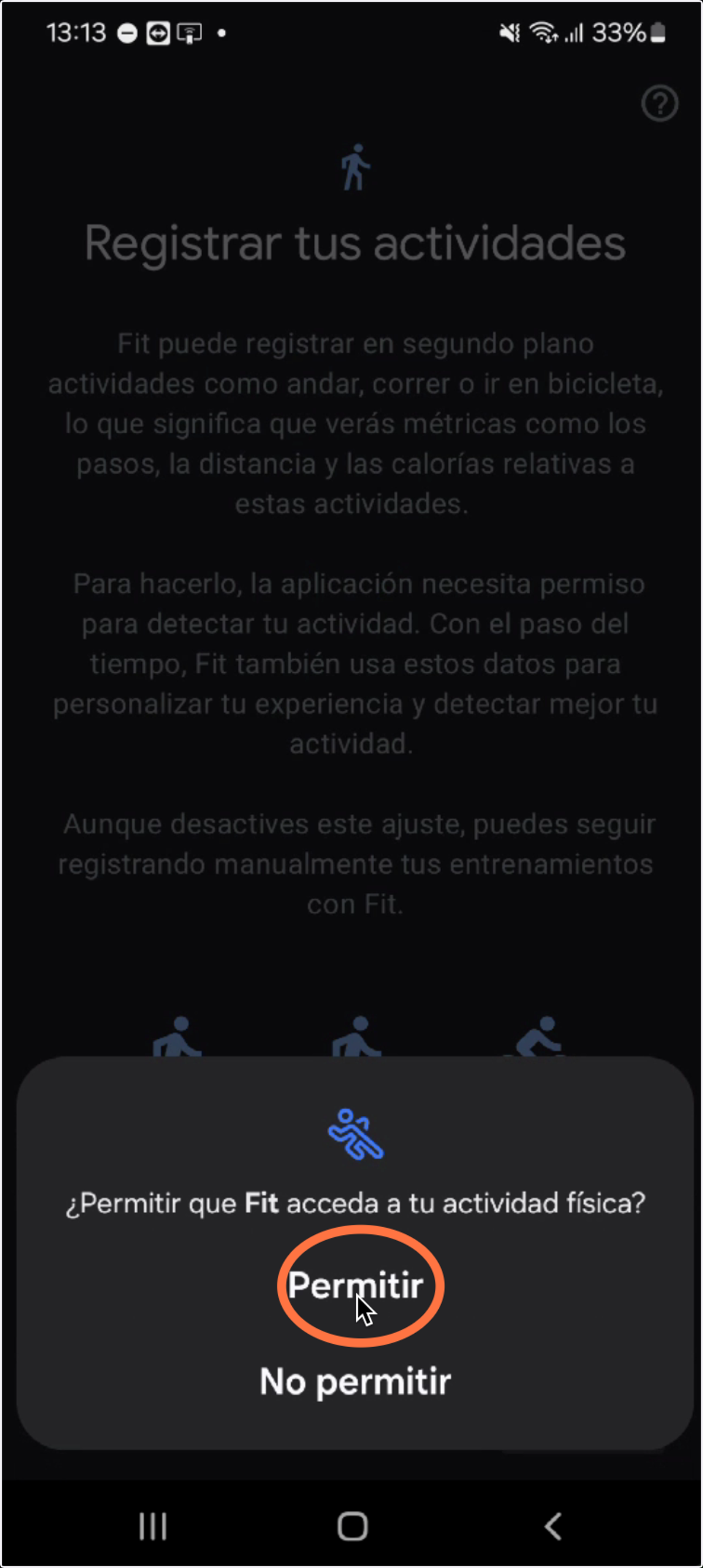 Pulsamos en "Permitir" el registro de actividades