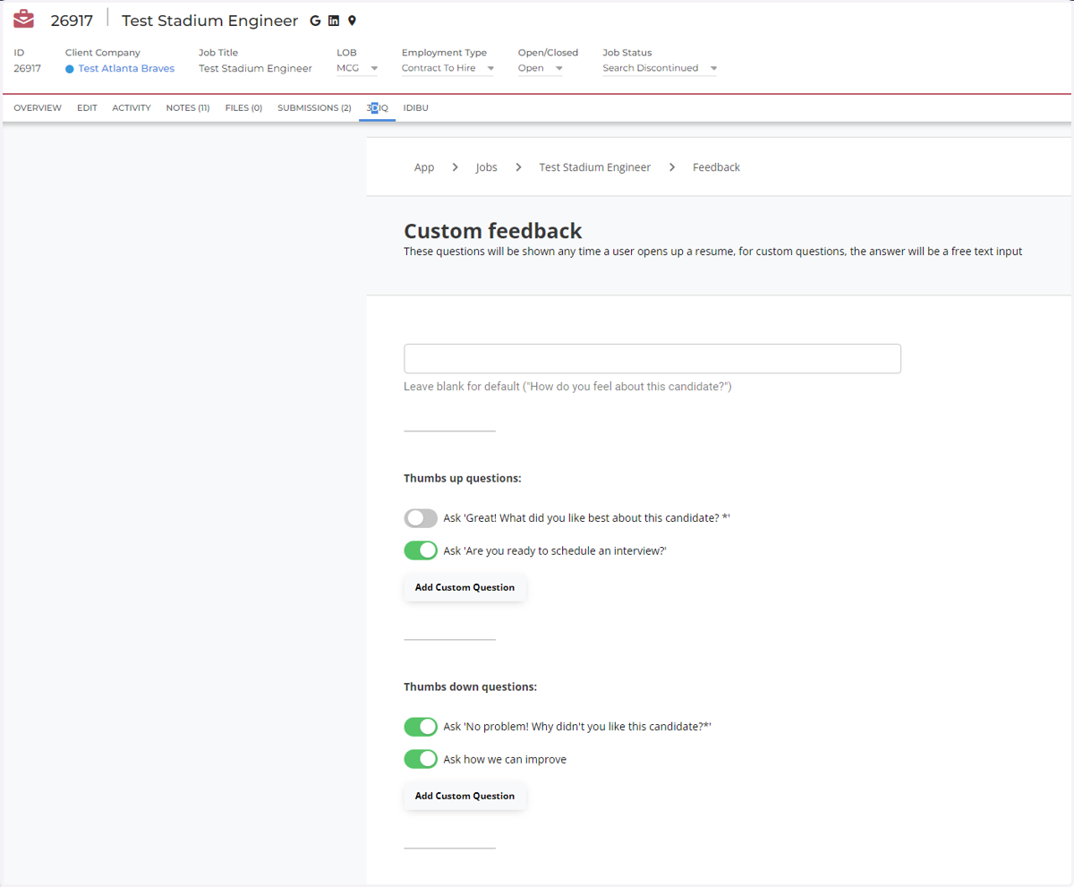 Sales: Add/Edit Feedback Questions