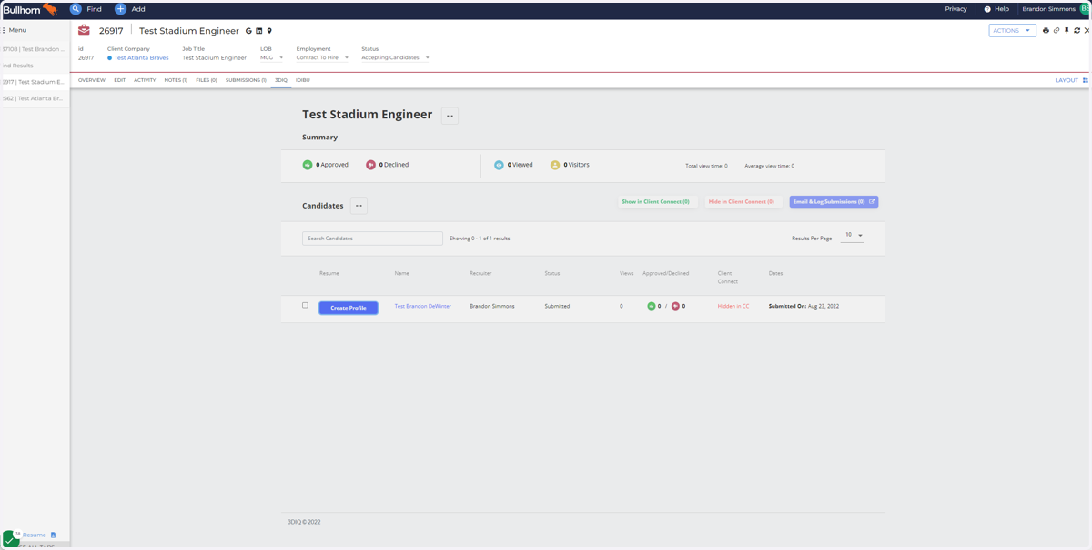 The Candidate Profile loads in 3DIQ