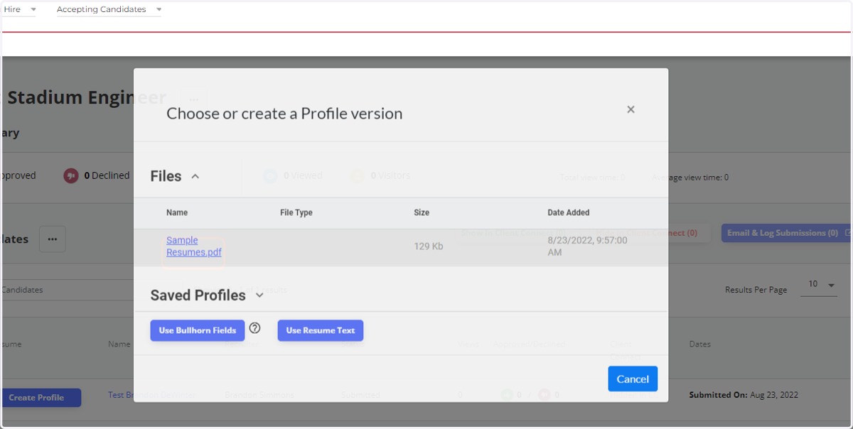 Recruiter: Choose or Create a Profile Version
