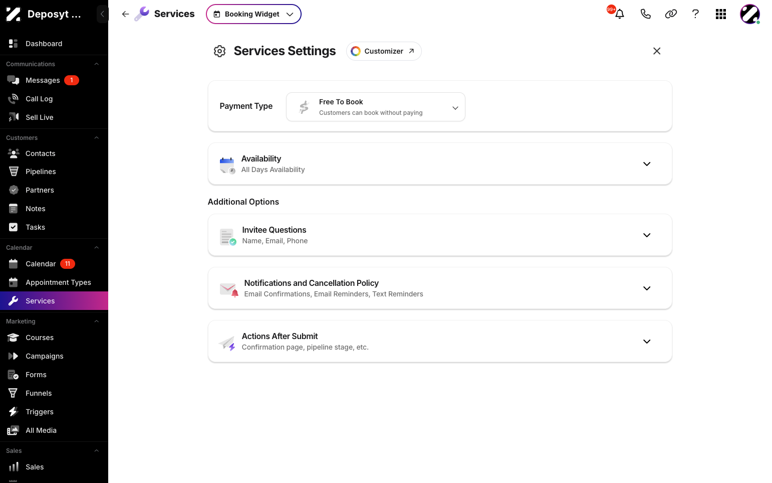 Step 3: Select the payment type, whether it is Free to Book or Paid Booking.
