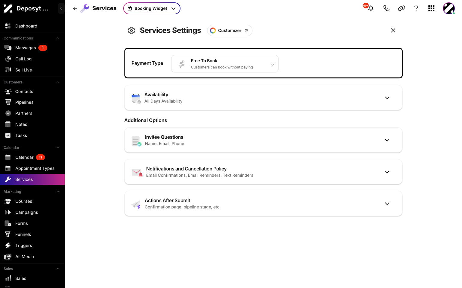 Step 3: Select the payment type, whether it is Free to Book or Paid Booking.