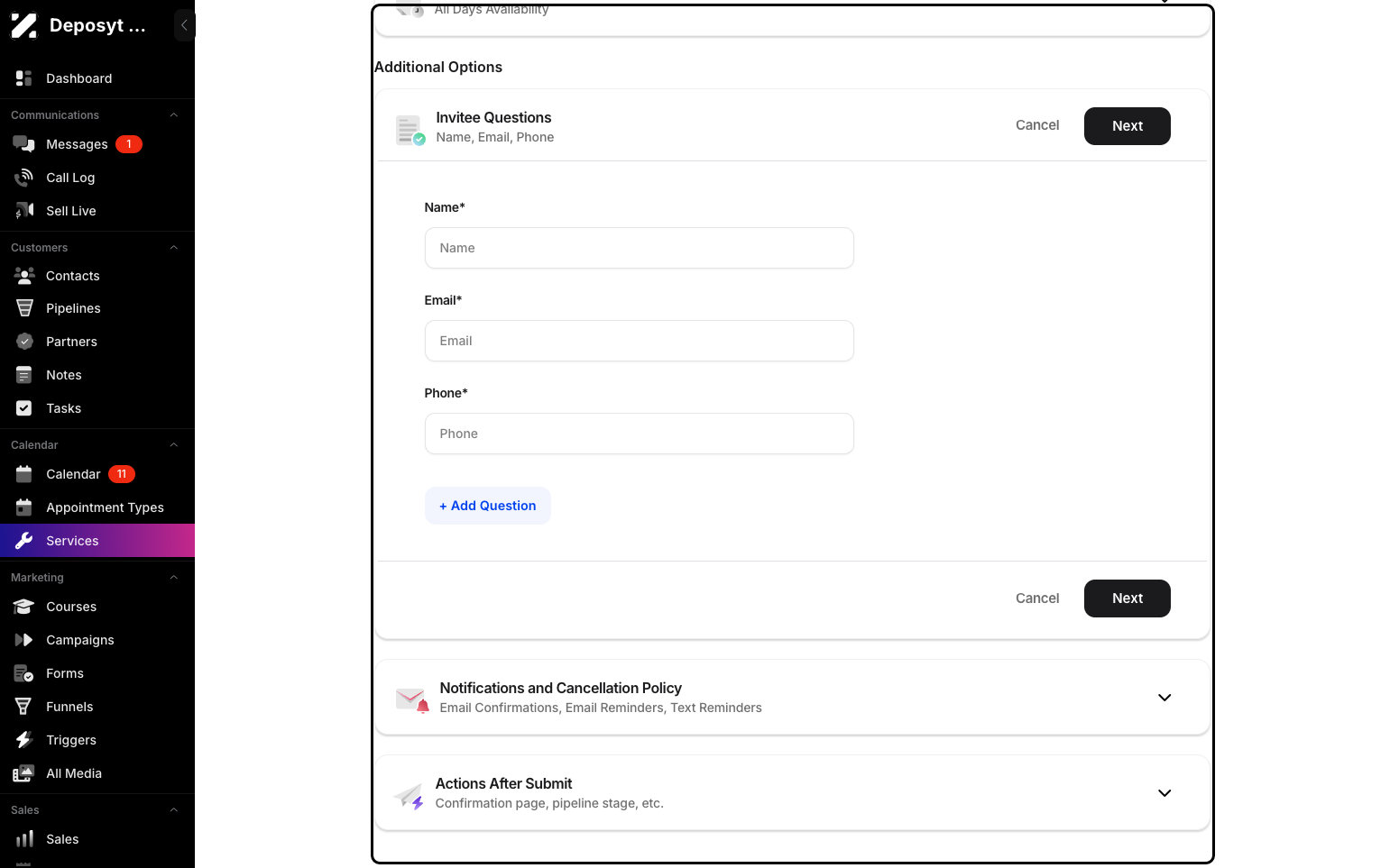 Step 5: There are additional options, such as Invitee Questions or adding your own custom questions. Click Next when you are done.