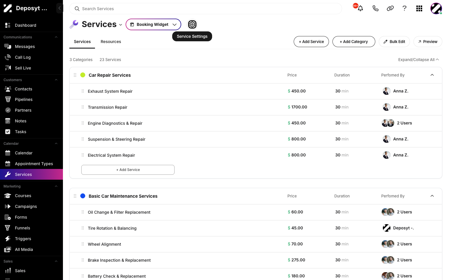 Step 2: Click on the Service Settings button.