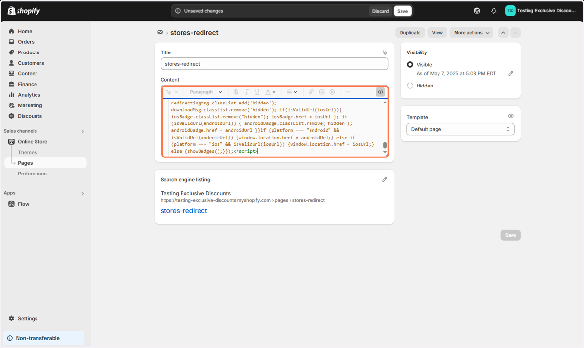 Paste the code snippet into the textbox