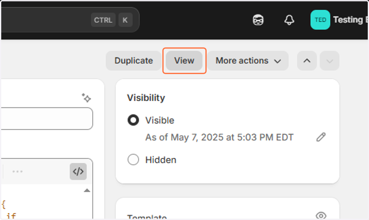 Click on View to preview you page