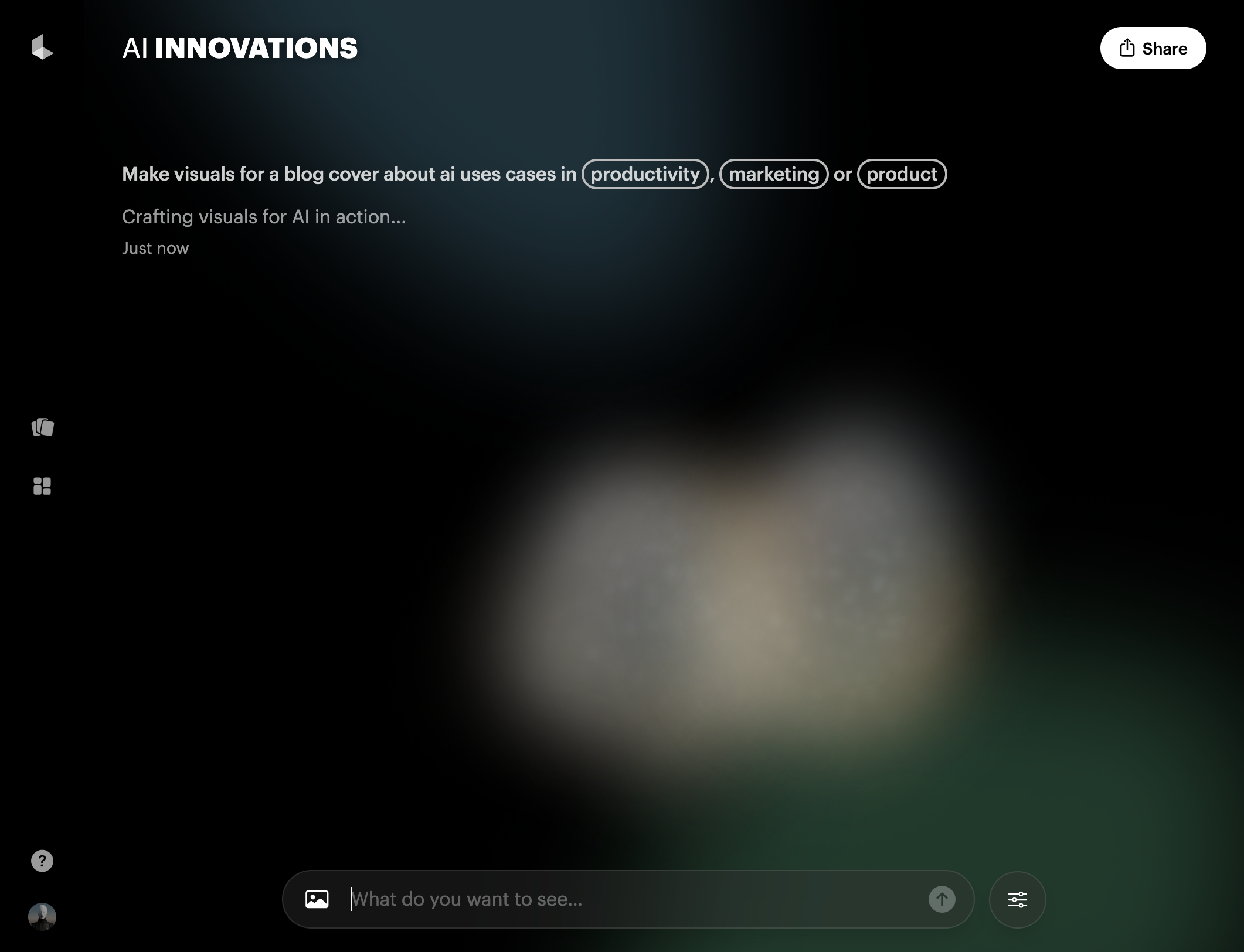 Click on Make visuals for a blog cover about ai uses cases in productivity…