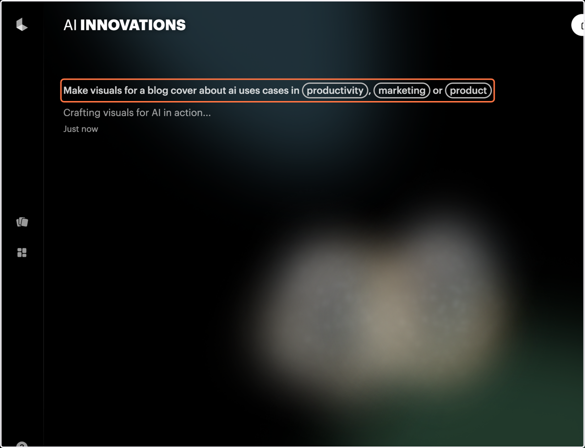 Click on Make visuals for a blog cover about ai uses cases in productivity…