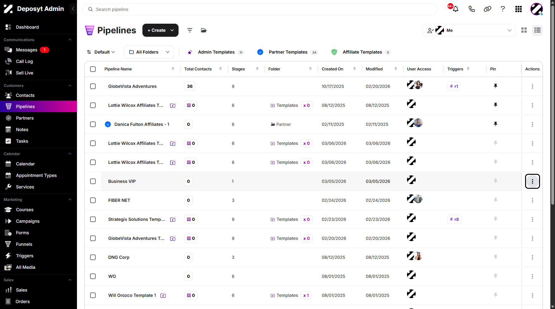 Step 8: Pick a pipeline and click on the three-dot menu.