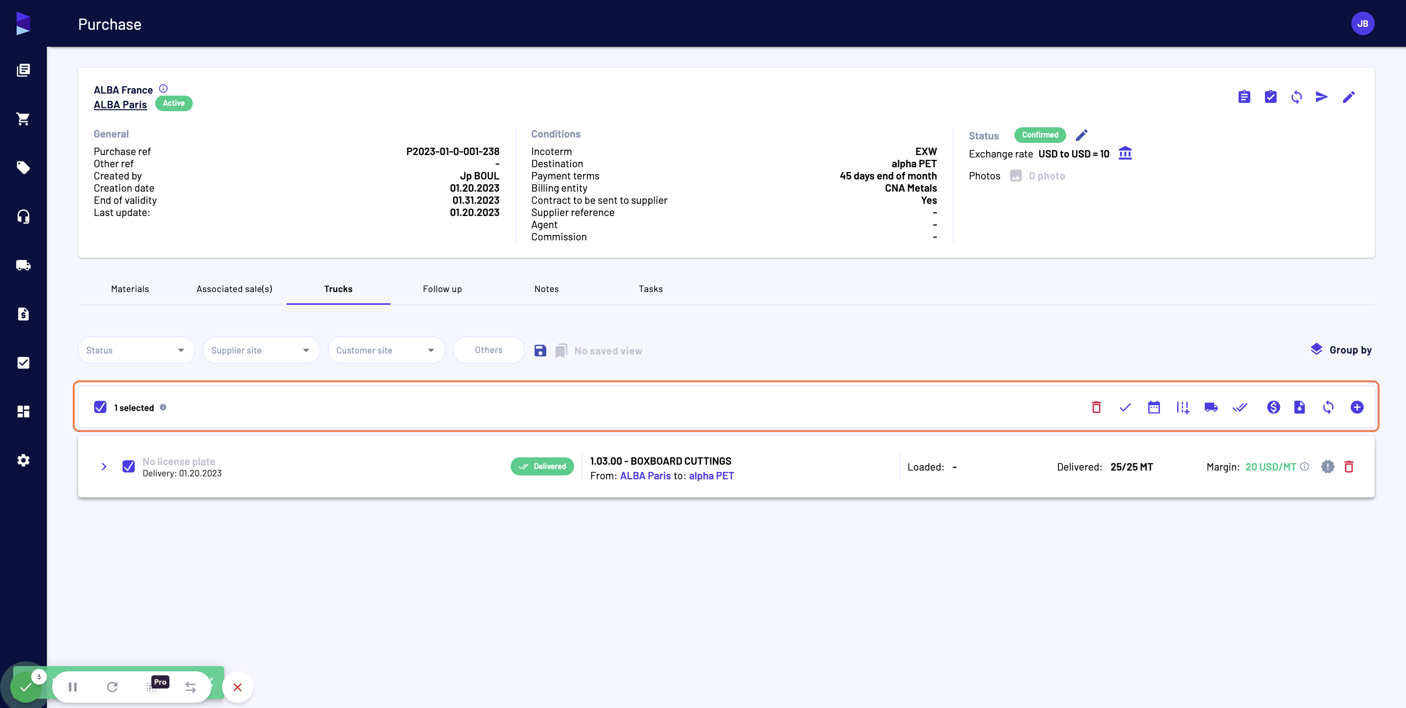 After having entered Delivery information, select the right containers