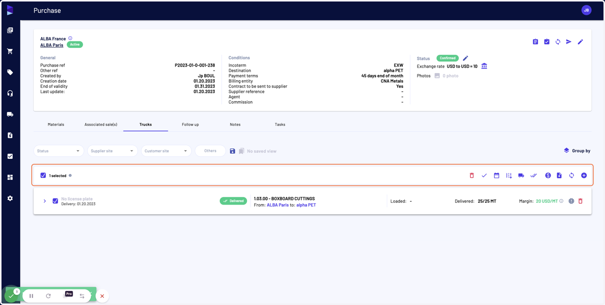 After having entered Delivery information, select the right containers