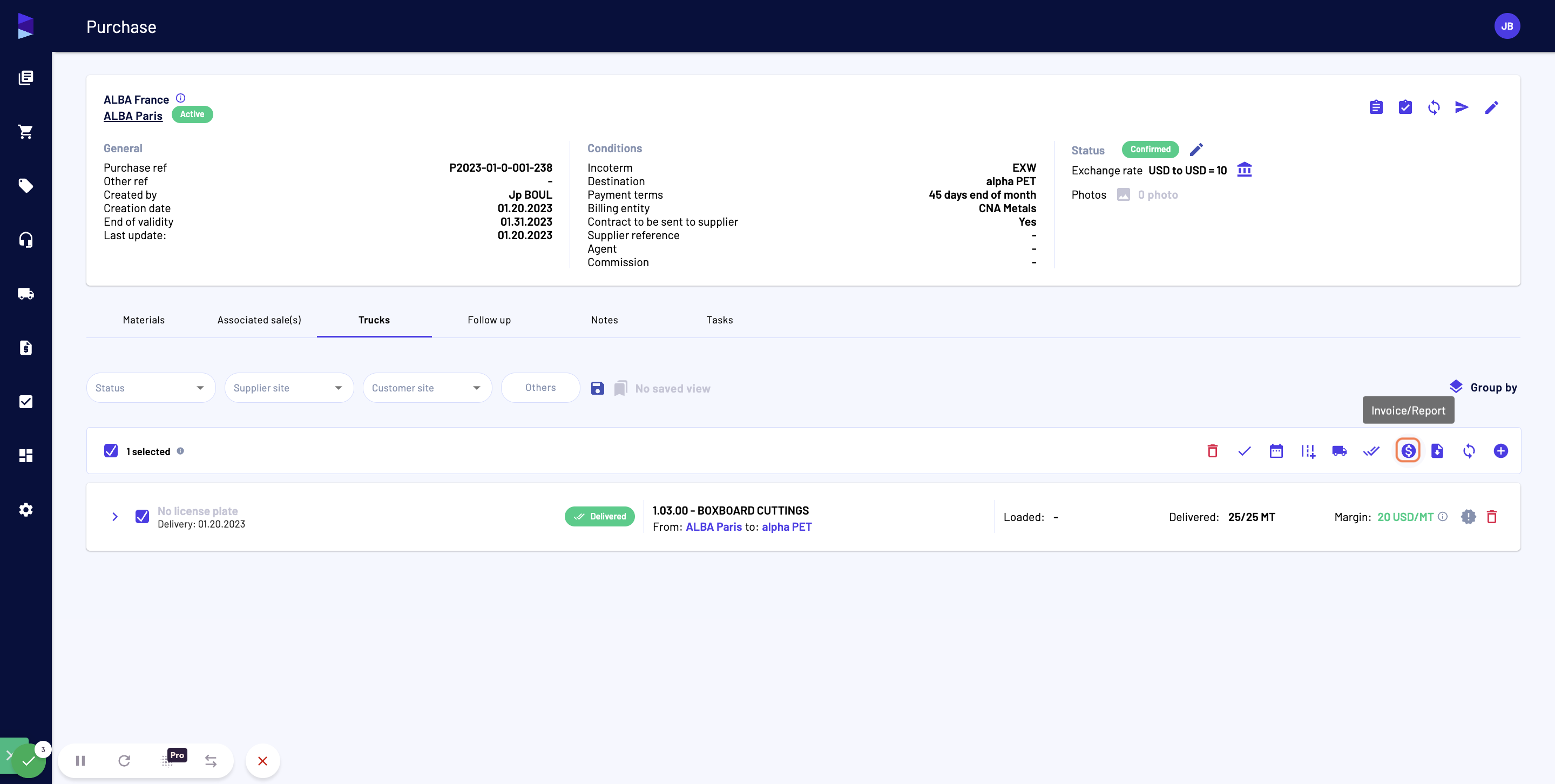 Then click on "Invoice/Report" and "Customer invoice"
