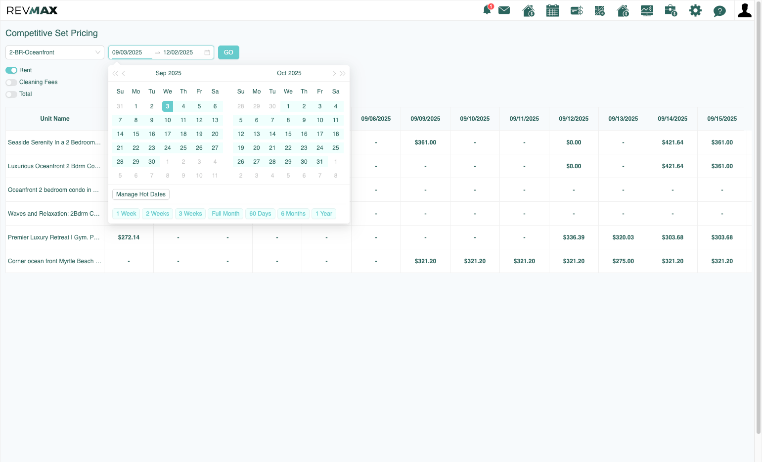Select the dates that you'd like to view rates for.