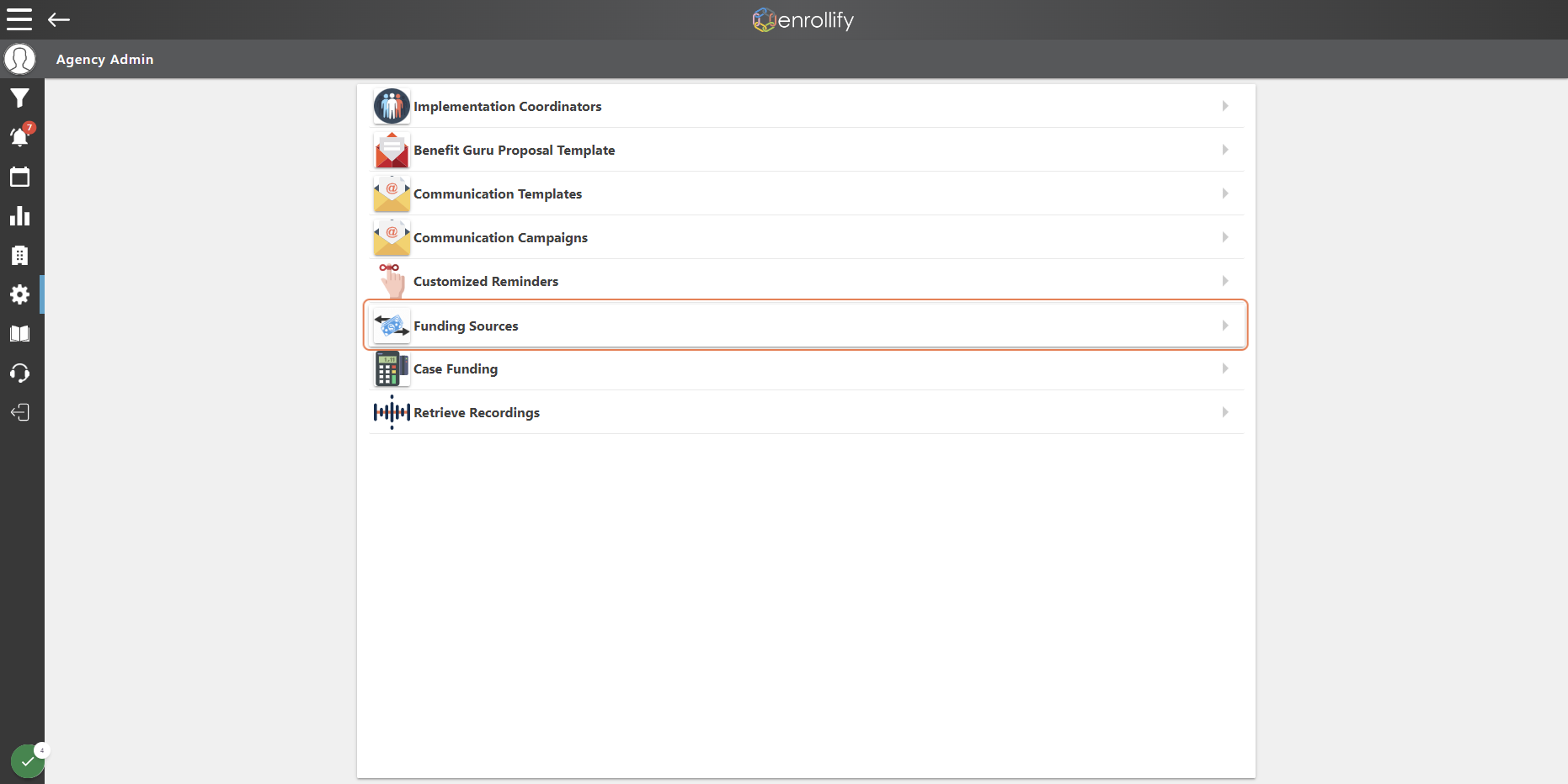 Click on Funding Sources