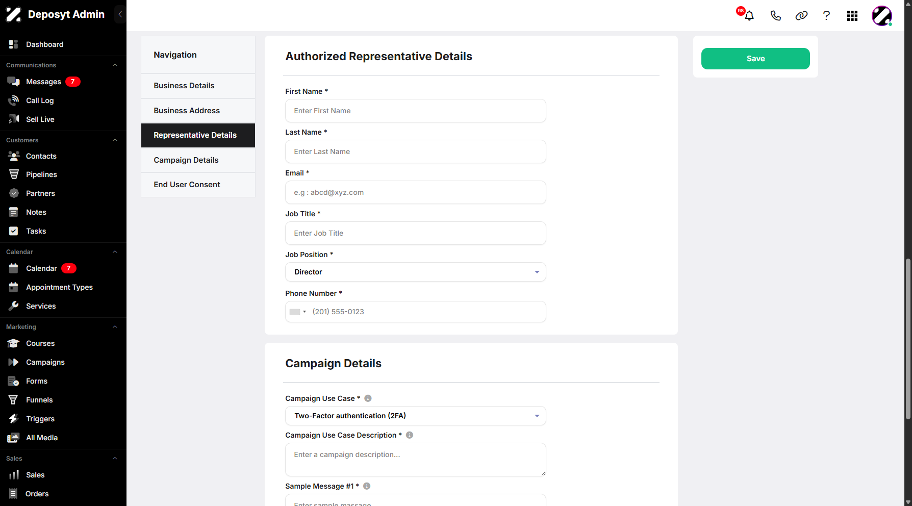 Step 8: Moving forward, you will see the Authorized Representative Details section.