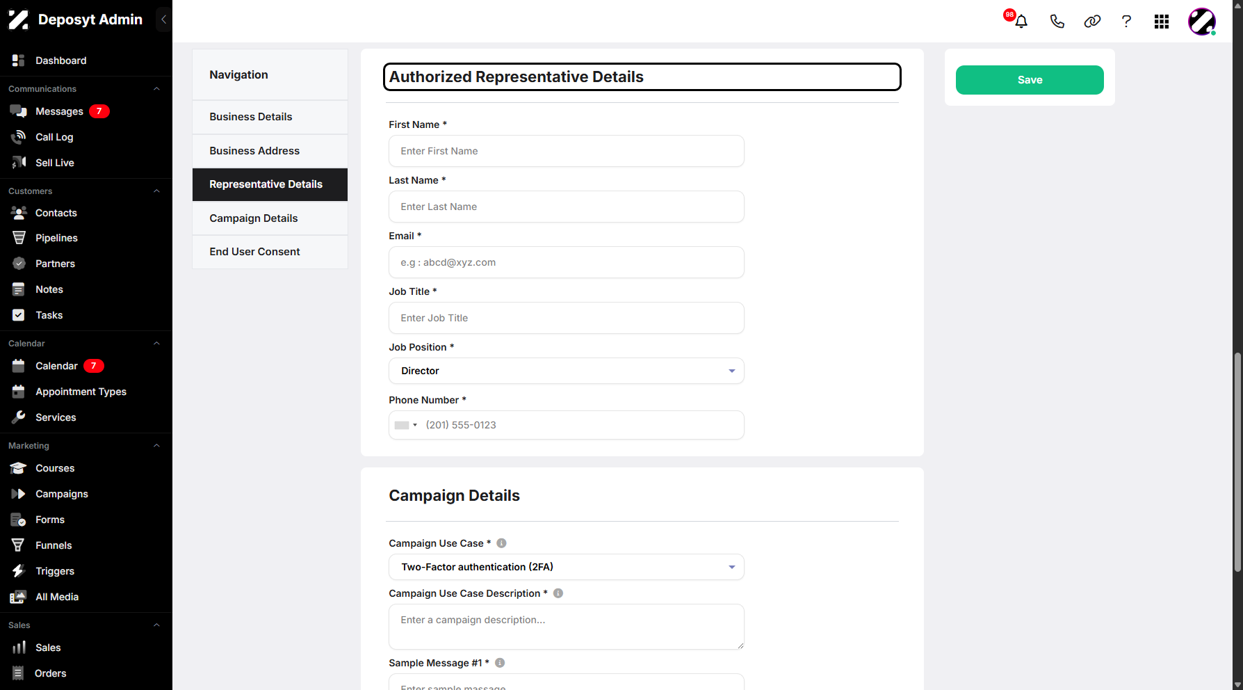 Step 8: Moving forward, you will see the Authorized Representative Details section.