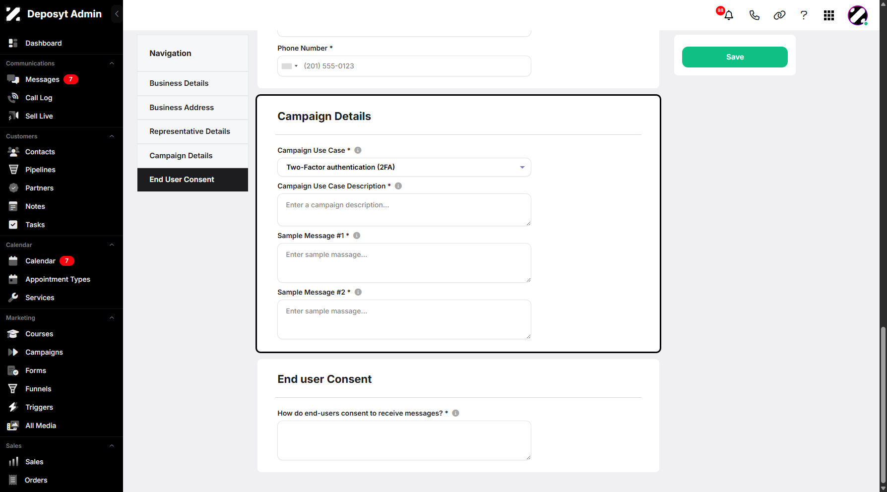Step 9: You will also be prompted to enter the Campaign Details and select a Campaign Use Case from the dropdown menu.