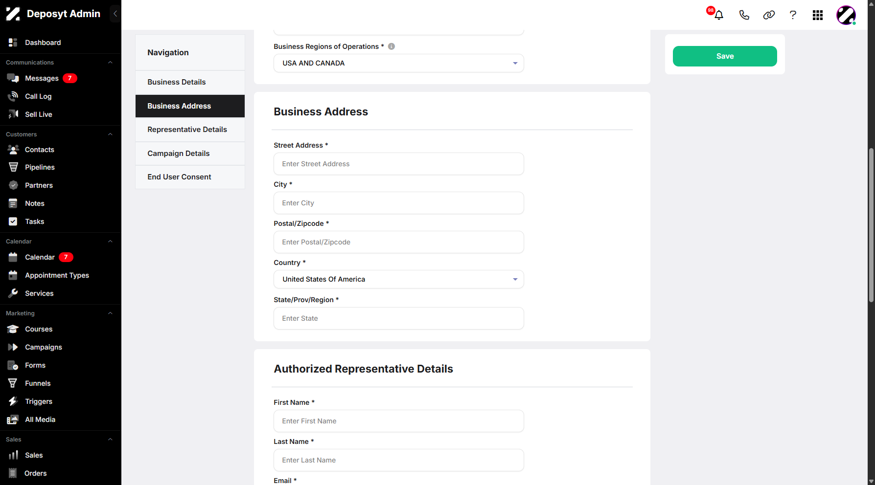 Step 7: Next is the Business Address section.