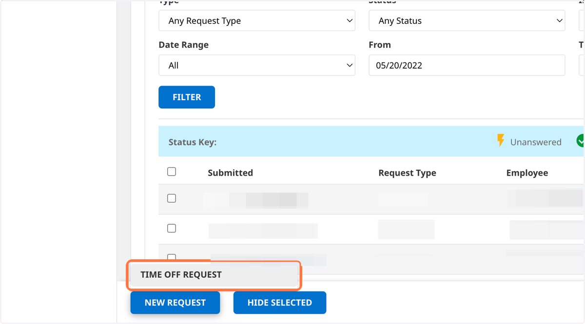 Click on TIME OFF REQUEST