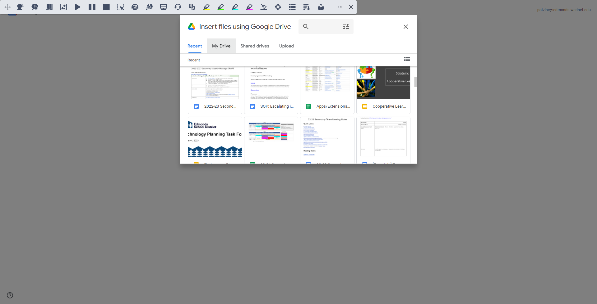 Insert Files using Google Drive Window
