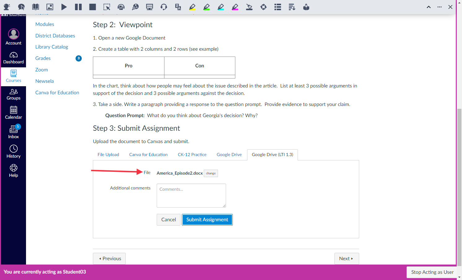Click on Submit Assignment