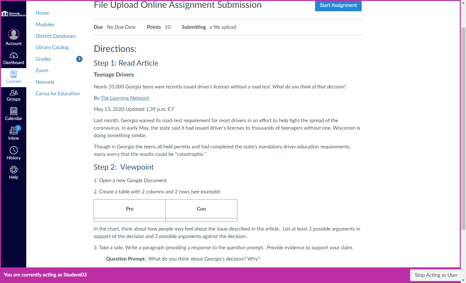 Click on Start Assignment