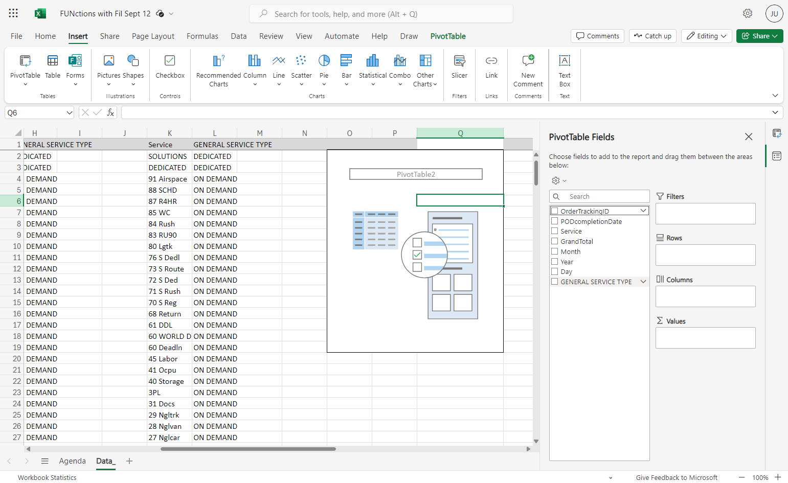 click to select which data you want to include in your pivot table.