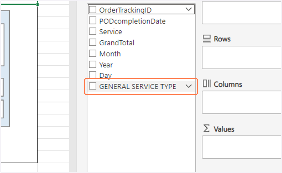 click to select which data you want to include in your pivot table.