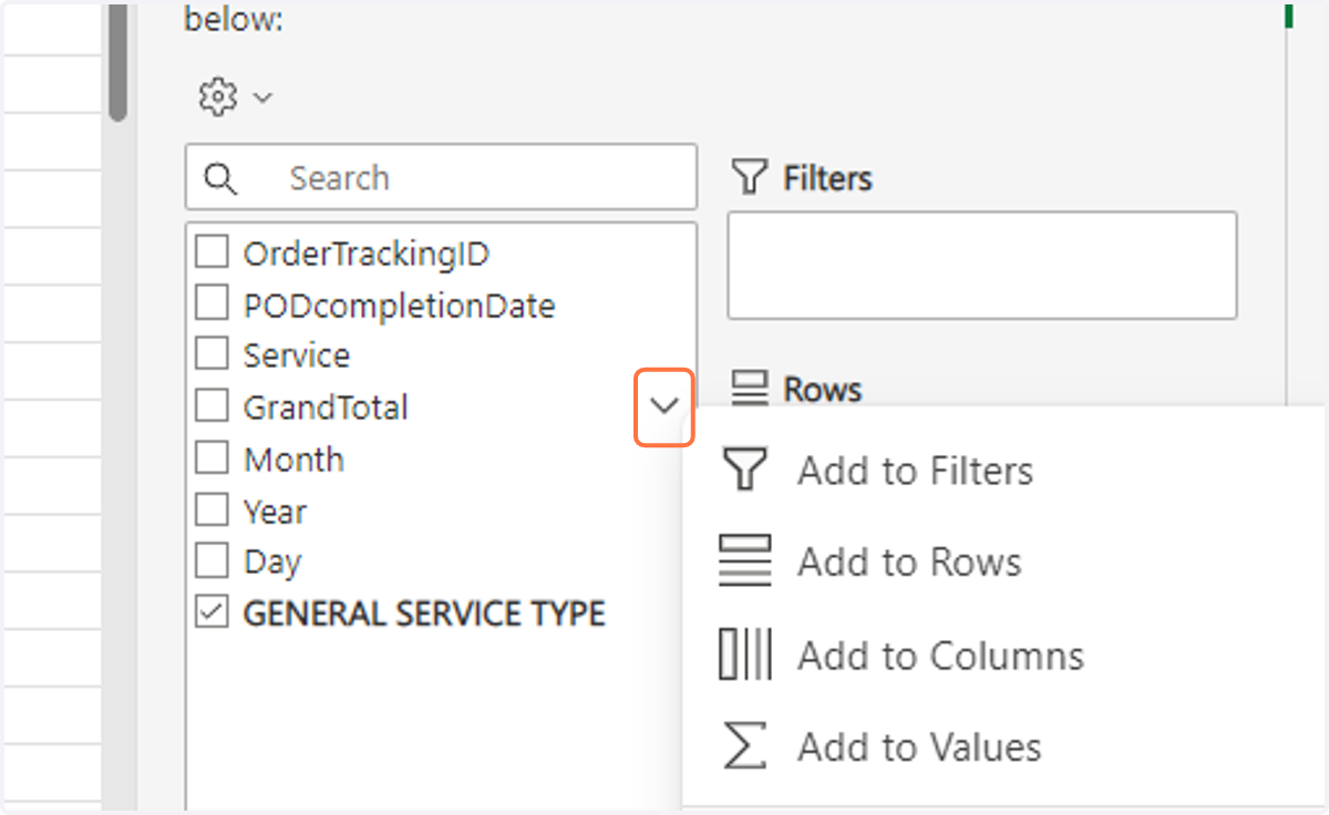 Select from the pulldown menu where you want to put your selected data. These are your choices.