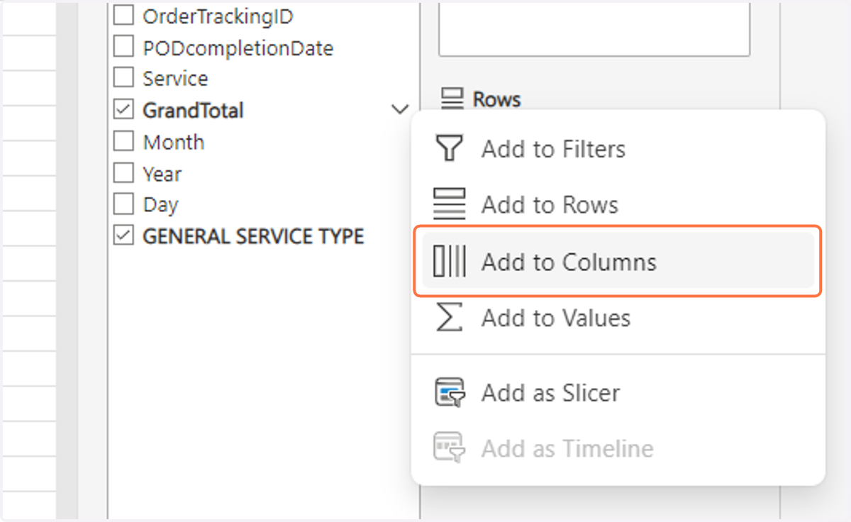 And indicating where you would like that data place in your pivot table.