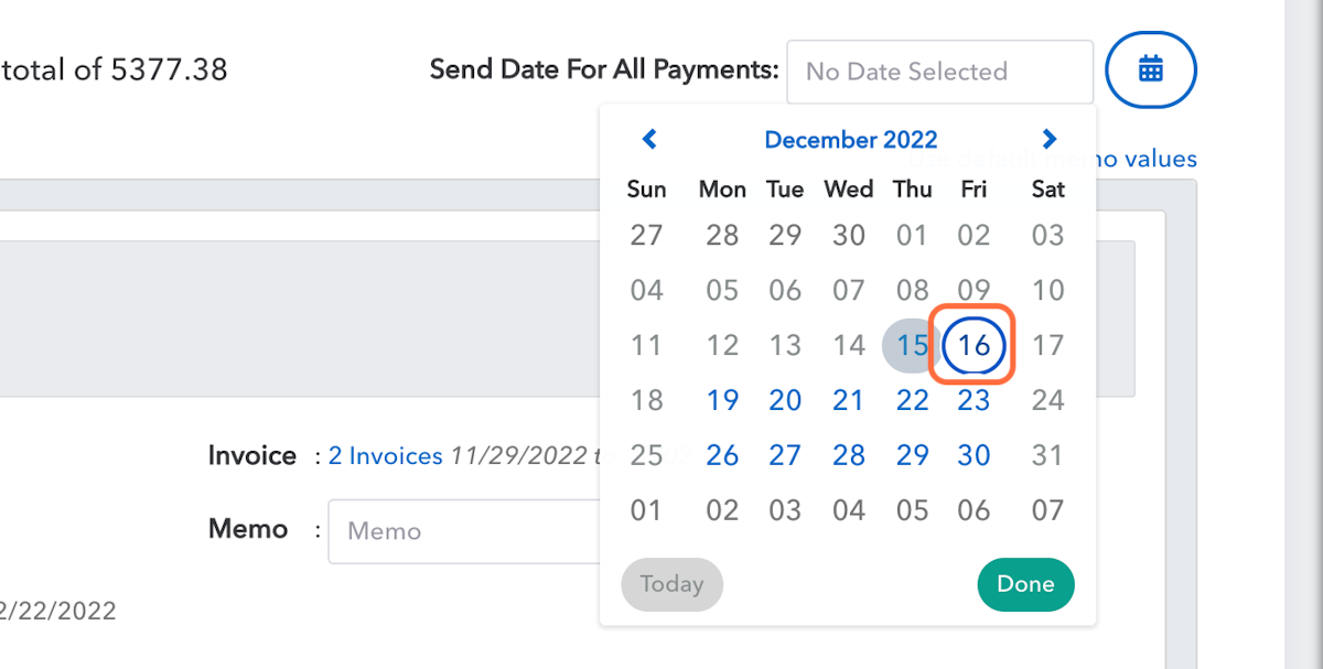 A date selector box drops down to choose your send date.