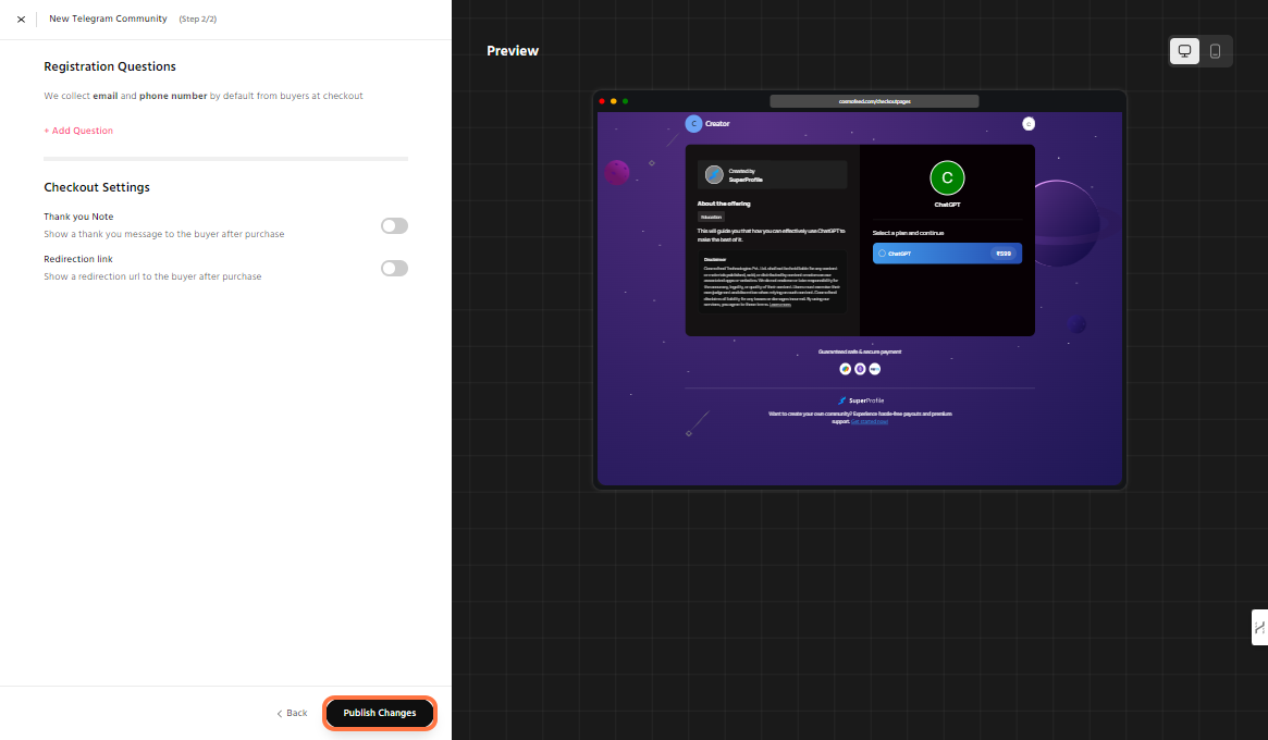 Click on Publish Changes