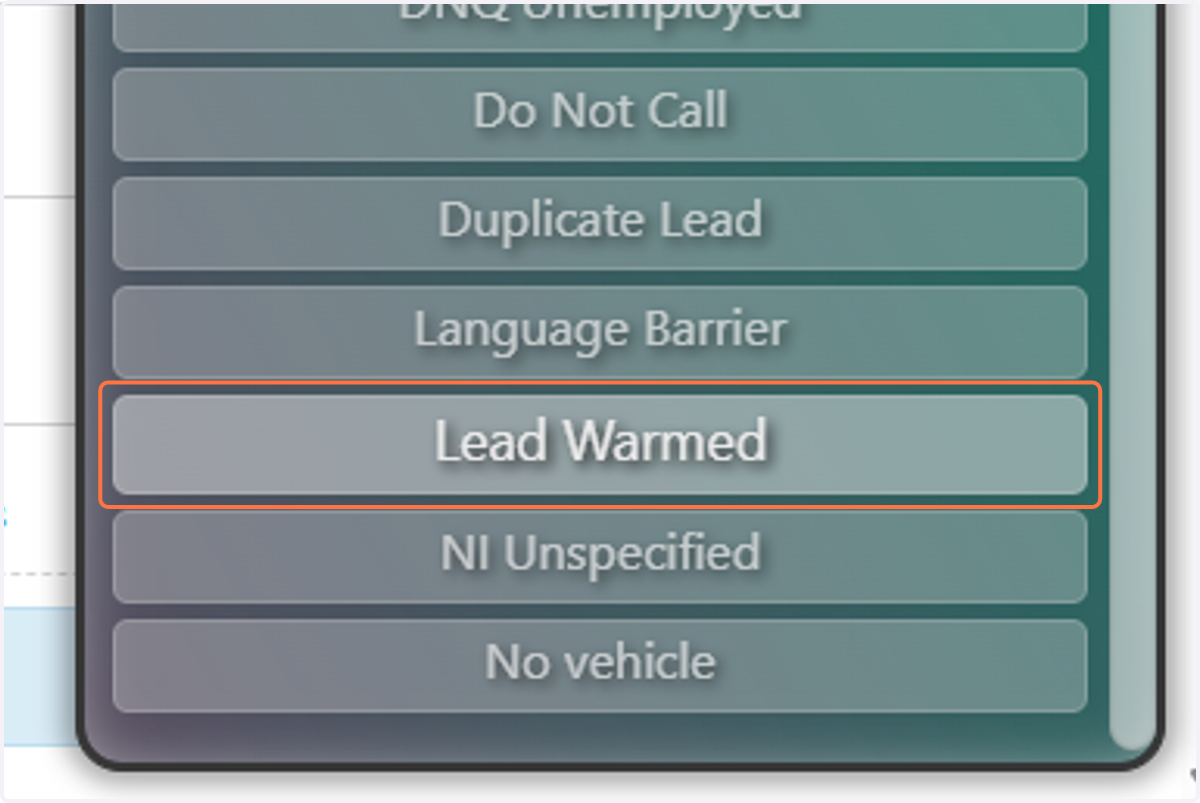 Once the call is complete select the appropriate Call Disposition