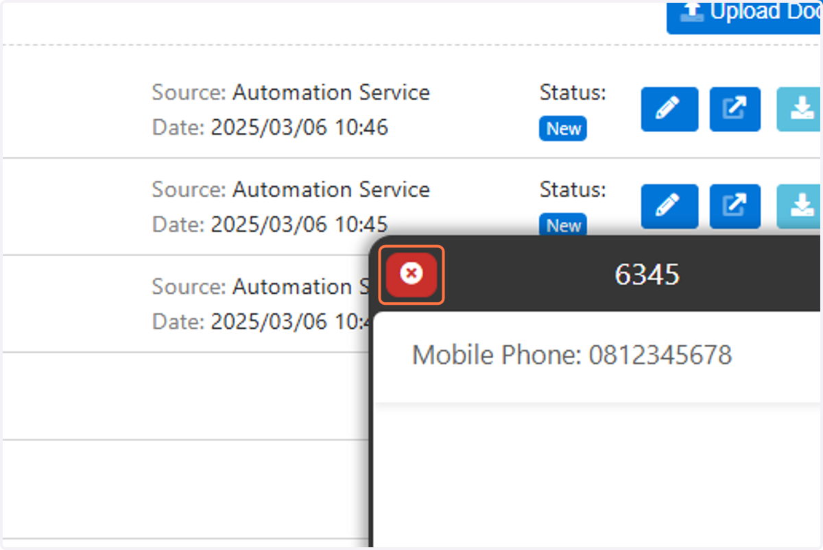 You can close the phone by clicking on the red close button at the top left of the phone interface