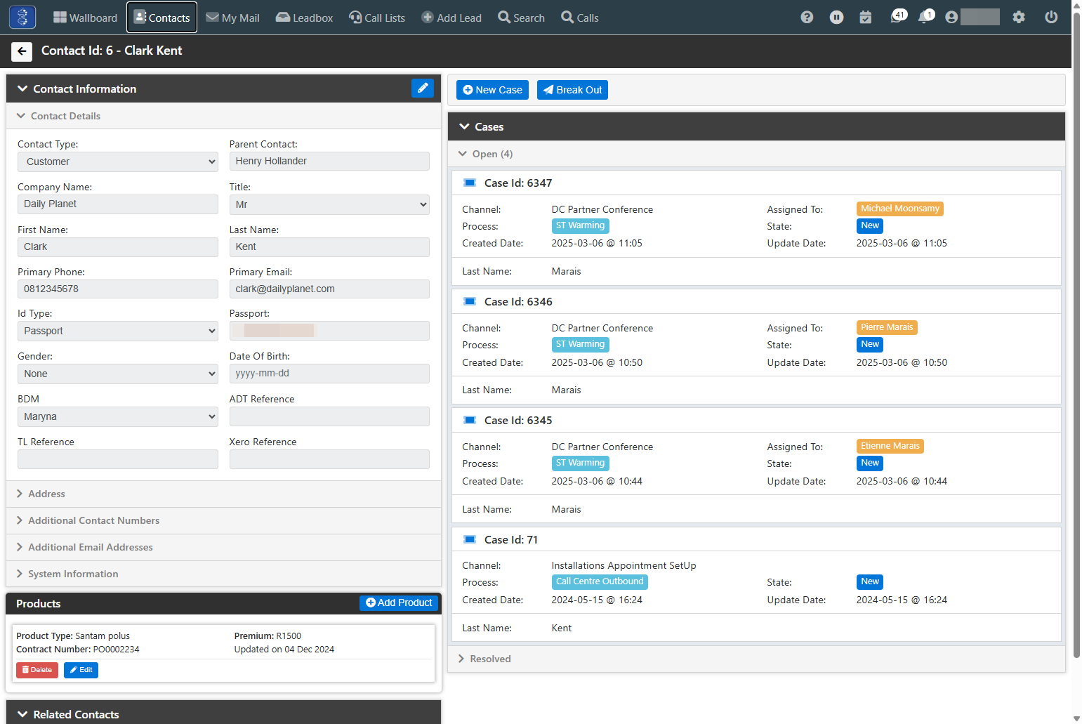 You can click on an existing Case if you want to contact the customer about this specific Case. Alternatively you can create a new Case.