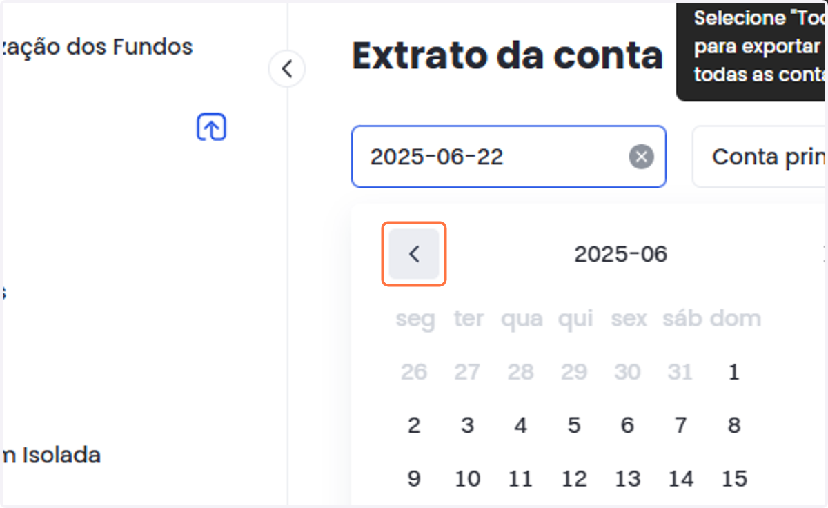 Escolha a data que deseja exportar o saldo