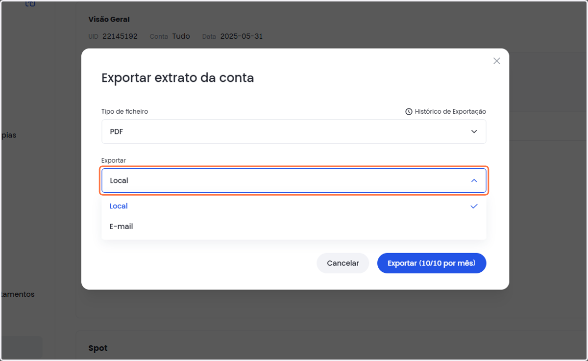 Clique em Exportar e escolha a opção Local ou E-mail