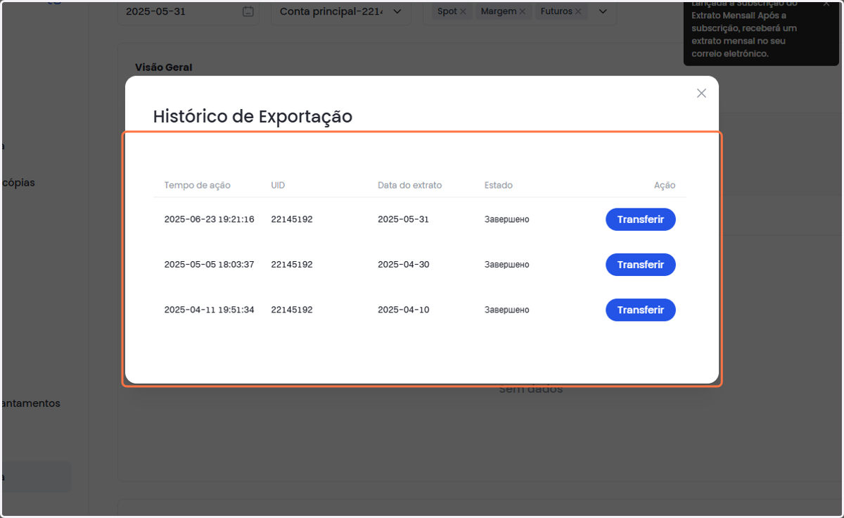 Se você escolheu a opção de download local, aguarde a finalização da exportação e baixe o arquivo em seu dispositivo