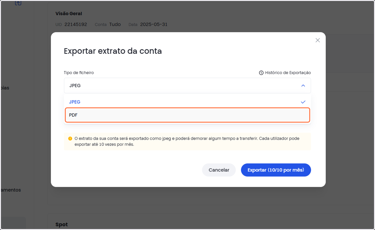 Clique em Tipo de arquivo e escolha a opção PDF