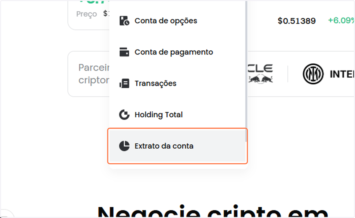 Clique em Extrato da conta