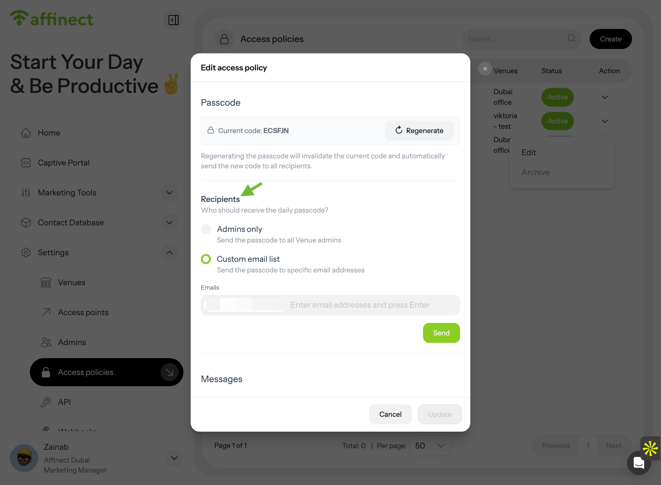 Review Passcode and Recipients