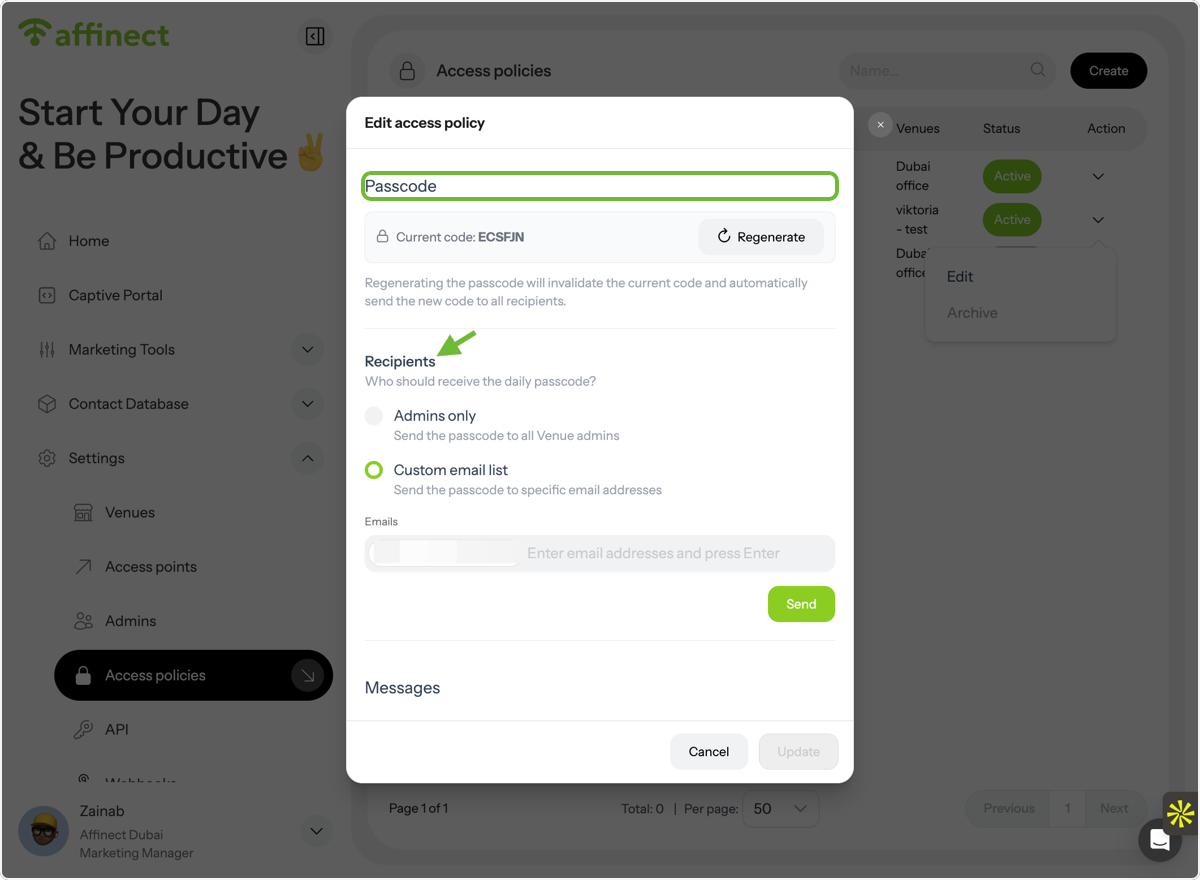Review Passcode and Recipients