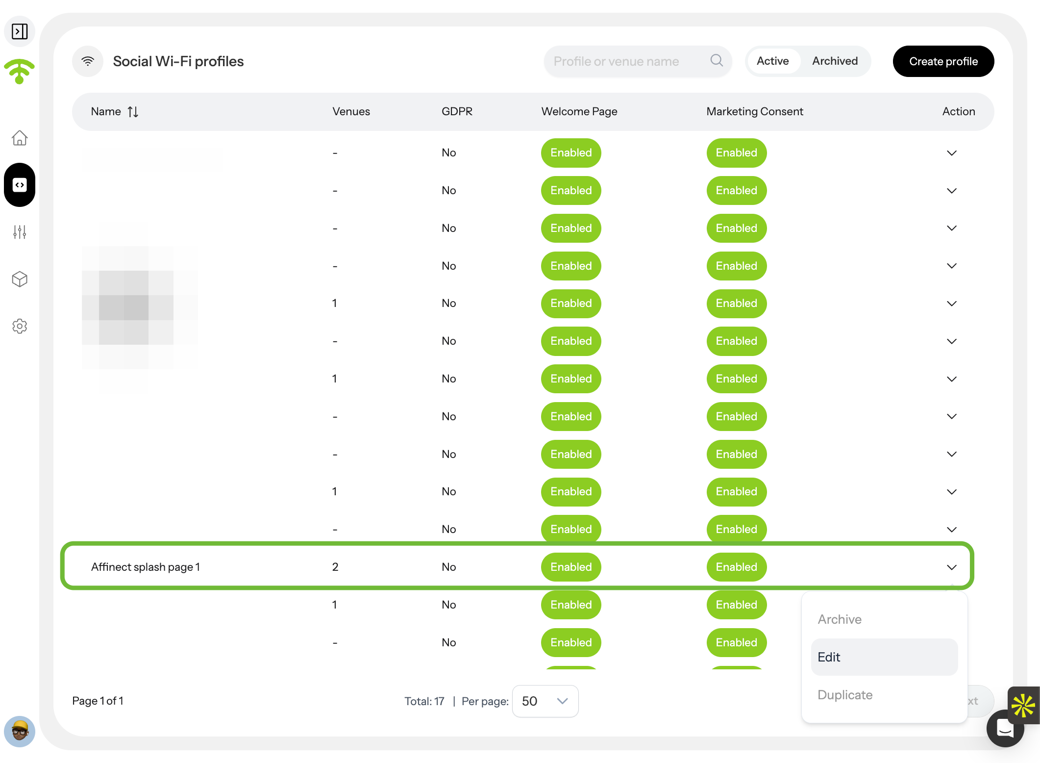 Select a Social Wi-Fi Profile