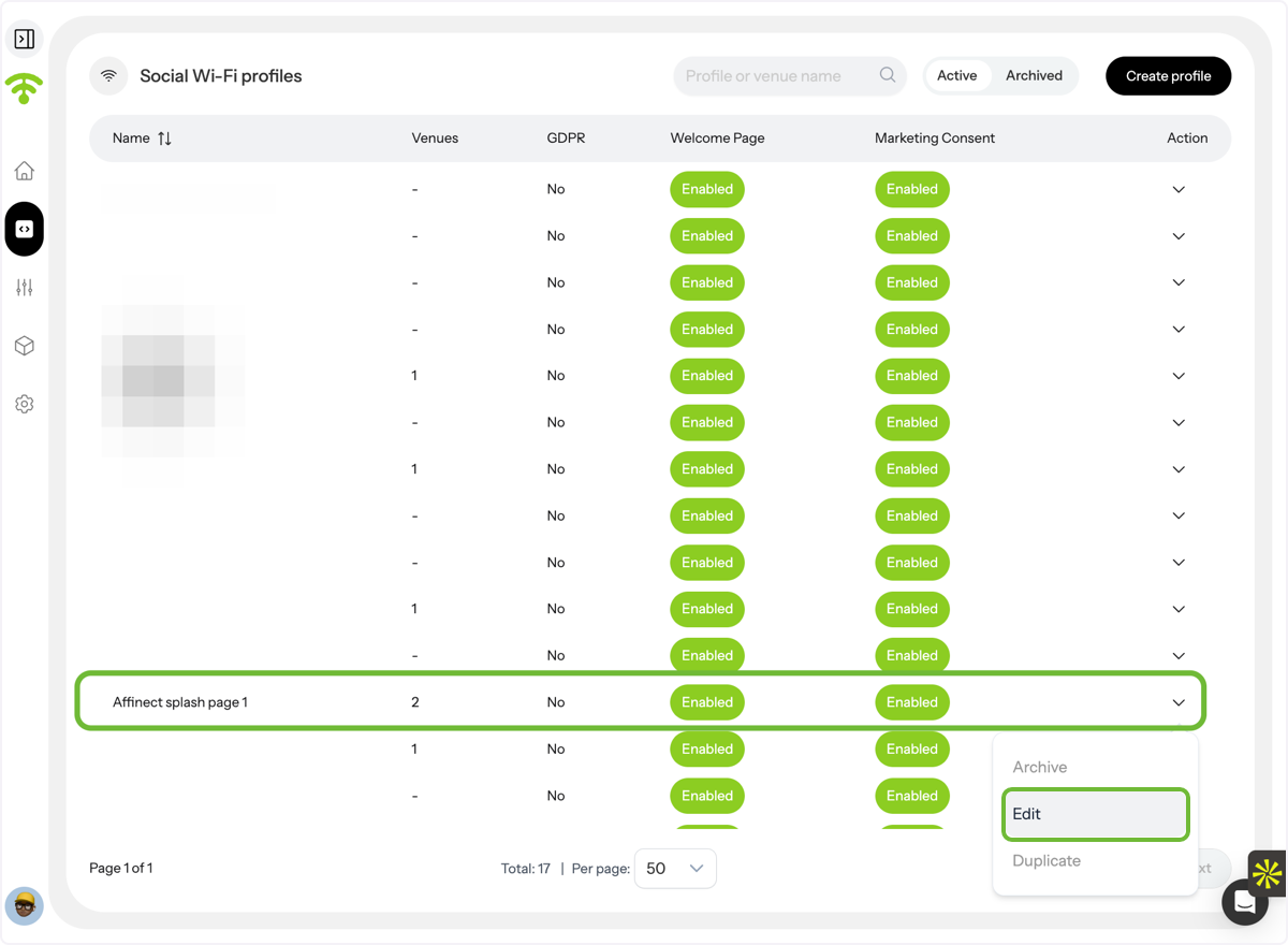 Select a Social Wi-Fi Profile