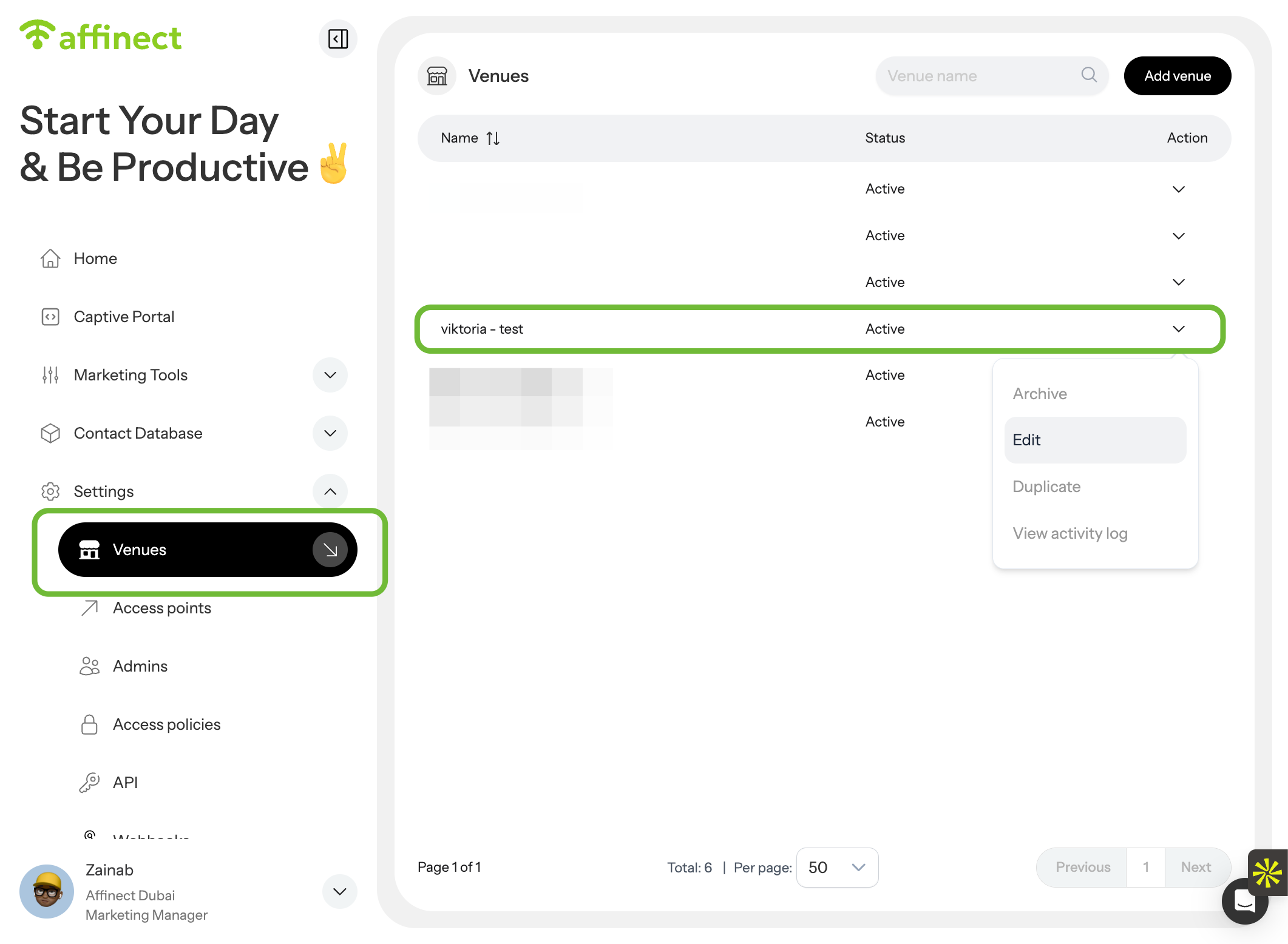 Open Venue Settings