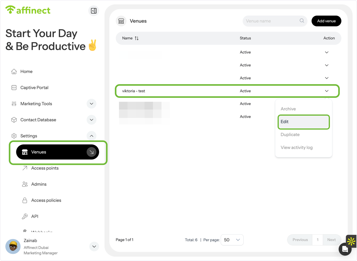 Open Venue Settings